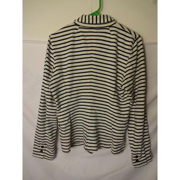 J CREW WOMENS CARDIGAN BLAZER WHITE BLUE 2 BUTTONS Size Medium - Picture 2 of 2